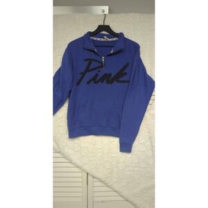 PINK Victoria's Secret‎ XS Pullover Sweatshirt Quarter Zip Blue Y2K VNTG